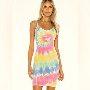 BRAND NEW Chaser Dress Small Tie Dye Revolve Bodycon Seamed Double Scoop Cami